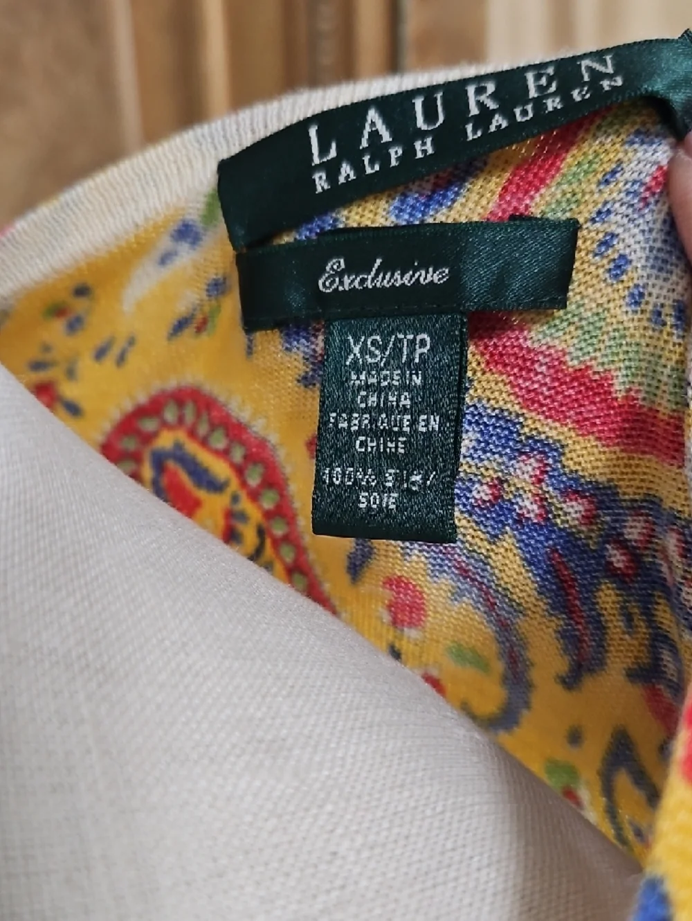 Lauren Ralph Lauren Yellow Paisley 3/4 Length Sleeve Top - Picture 6 of 7